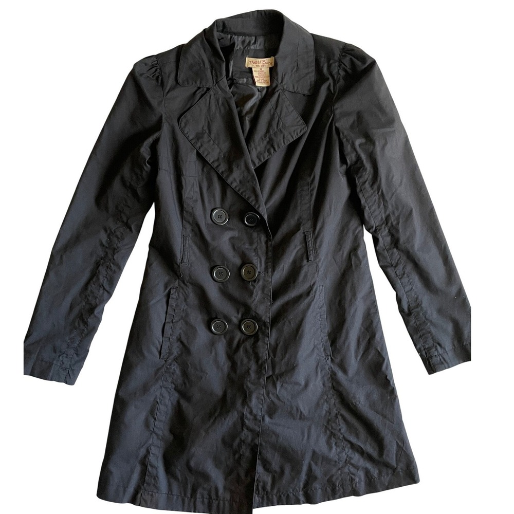 Paris Blues Black Double Breasted Trench Coat Classic Style Womens Medium